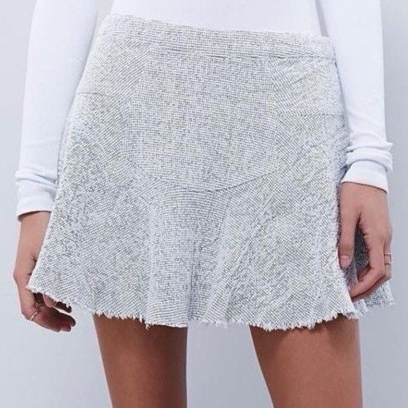 Free People 0 Mini Skirt Sunshine Smile Tweed White Ivory Gray Black Side Zip - Picture 1 of 9